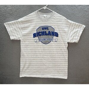 Vintage Single Stitch Shirt Mens L Gray Striped College University Sports 90s